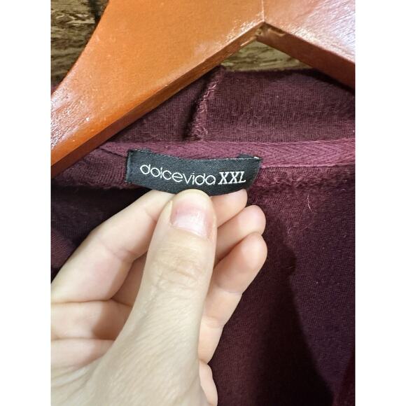Dolce Vida Velour Burgundy Women 2X Track Hoodie Jacket Full Zip Long Sleeve Y2K - Picture 3 of 7